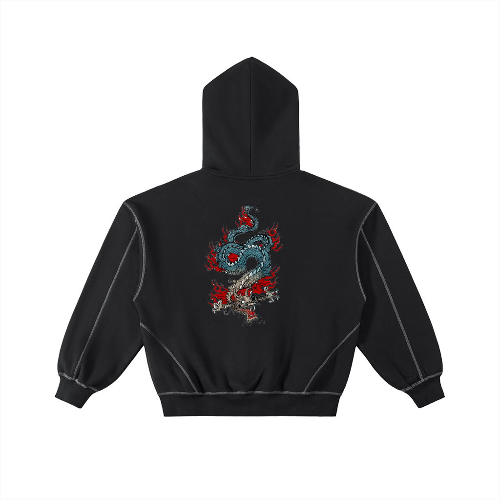 Contrast-Stitched Boxy Fleece Zip Hoodie