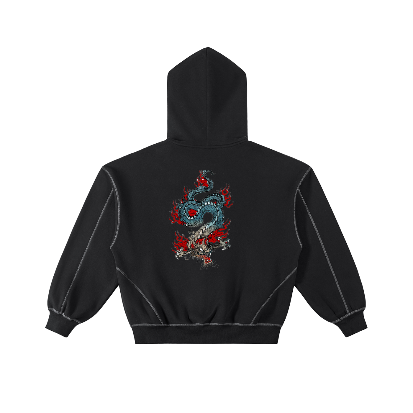 Contrast-Stitched Boxy Fleece Zip Hoodie