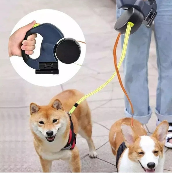 Dual Pet Leash Retractable Reflective Lead 360 Swivel Double Dog Walking Leash!