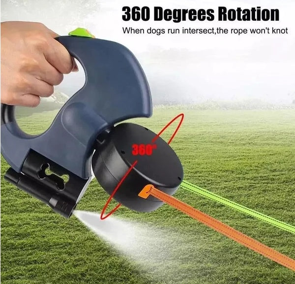 Dual Pet Leash Retractable Reflective Lead 360 Swivel Double Dog Walking Leash!