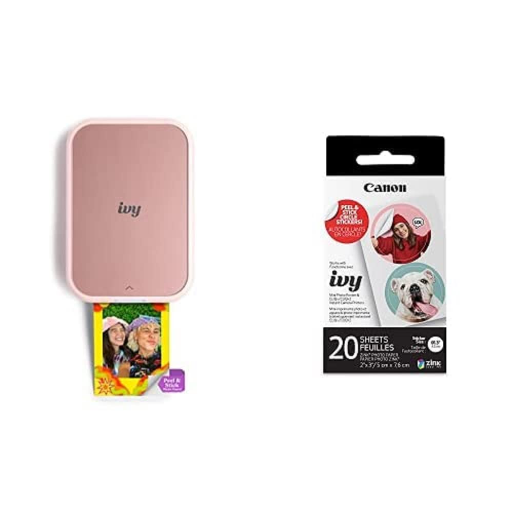 Canon Ivy 2 Mini Photo Printer, Print from Compatible iOS & Android Devices, Sticky-Back Prints, Blush Pink