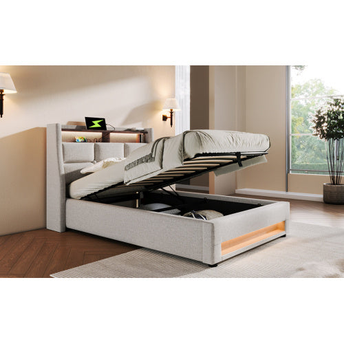 A Metal Bed Frame Made Of Linen Material