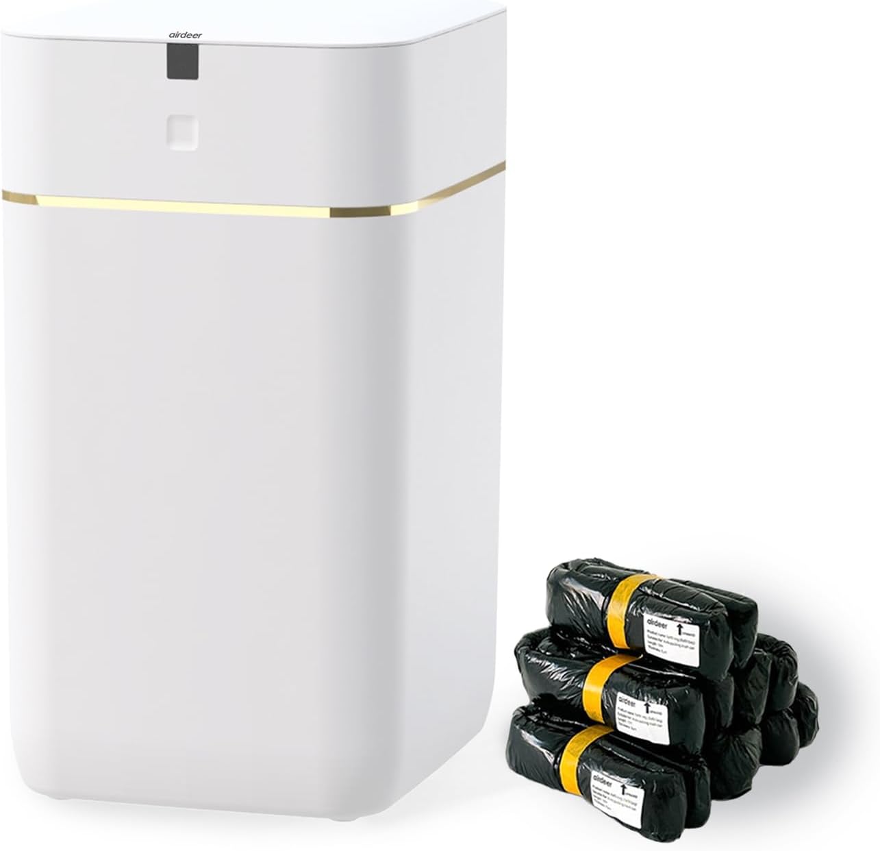 Automatic Trash Can, 4 Gallon Self Sealing and Self-Changing Smart Trash Can, Motion Sensor, Touchless Garbage can with lid for Kitchen Bathroom Office, 6 Refill Rings(A1, Golden line)