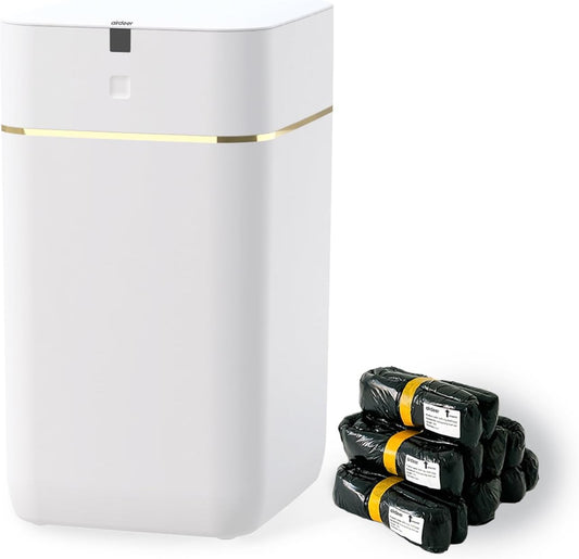 Automatic Trash Can, 4 Gallon Self Sealing and Self-Changing Smart Trash Can, Motion Sensor, Touchless Garbage can with lid for Kitchen Bathroom Office, 6 Refill Rings(A1, Golden line)