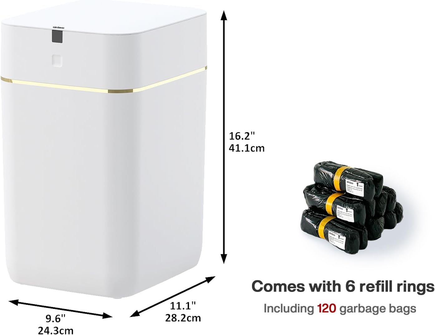 Automatic Trash Can, 4 Gallon Self Sealing and Self-Changing Smart Trash Can, Motion Sensor, Touchless Garbage can with lid for Kitchen Bathroom Office, 6 Refill Rings(A1, Golden line)