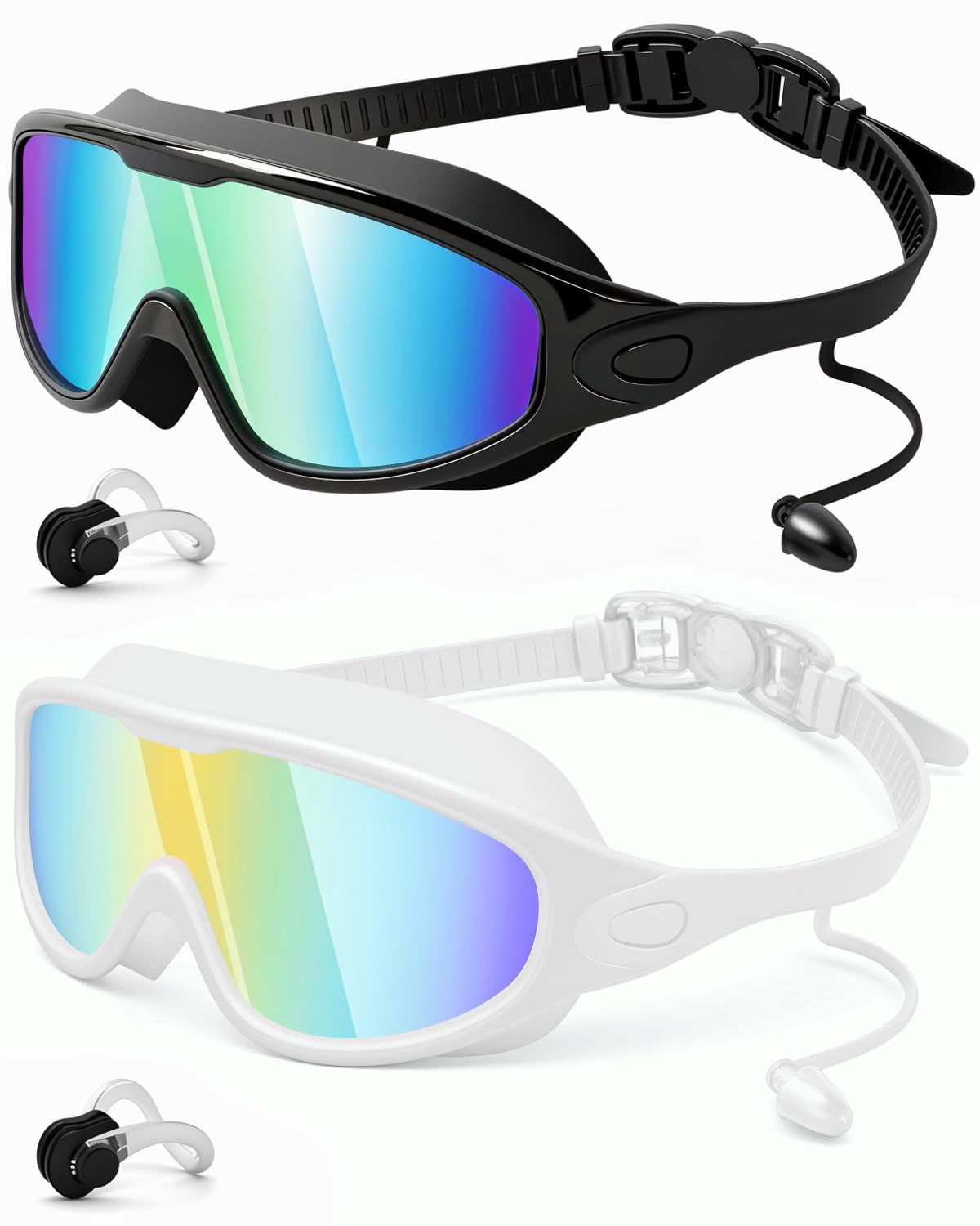 Rantizon Swim Goggles 2 Pack, Wide View Anti Fog&UV Swimming Goggles for Audlt, No Leaking Summer Gifts for Men Women Kid