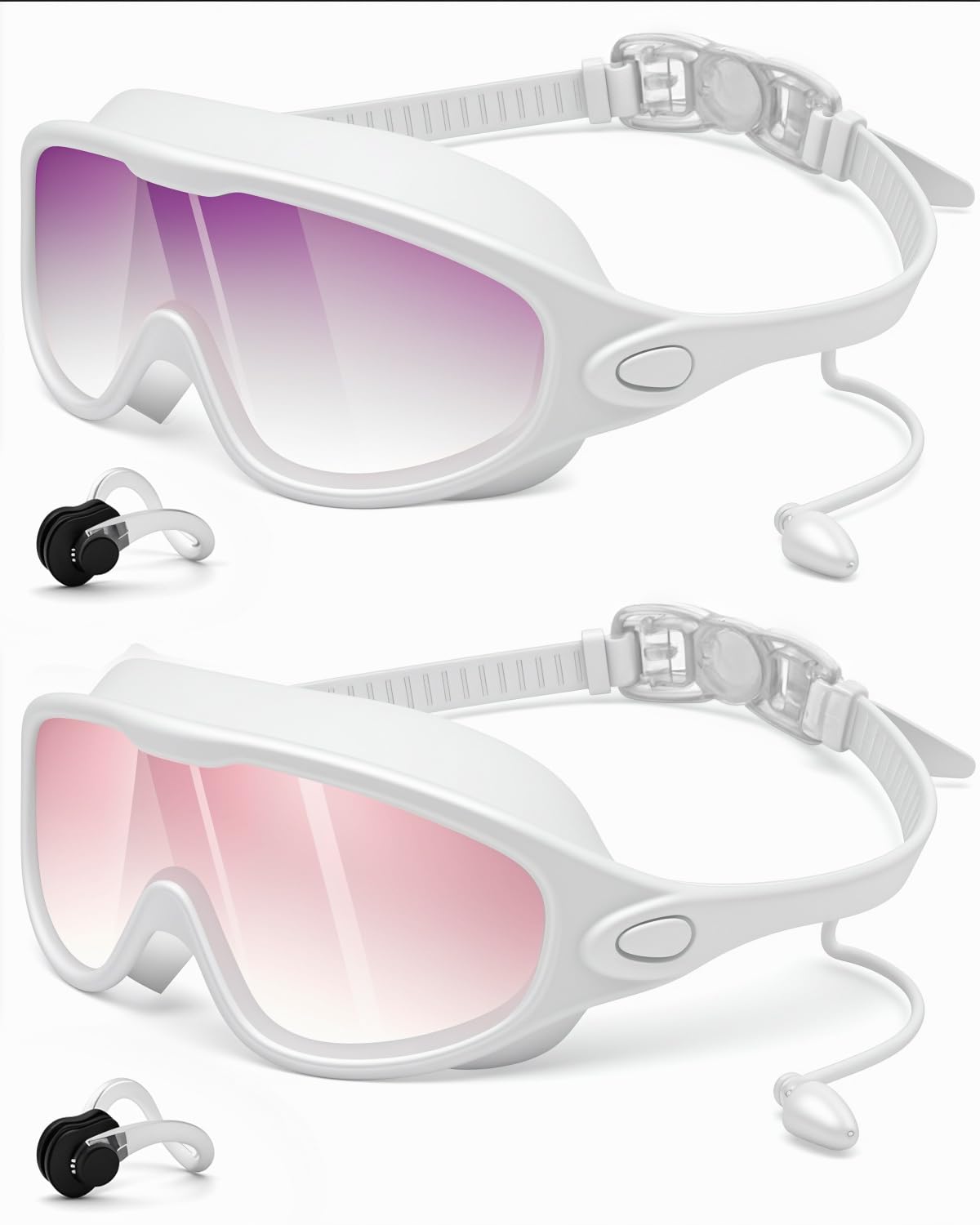 Rantizon Swim Goggles 2 Pack, Wide View Anti Fog&UV Swimming Goggles for Audlt, No Leaking Summer Gifts for Men Women Kid