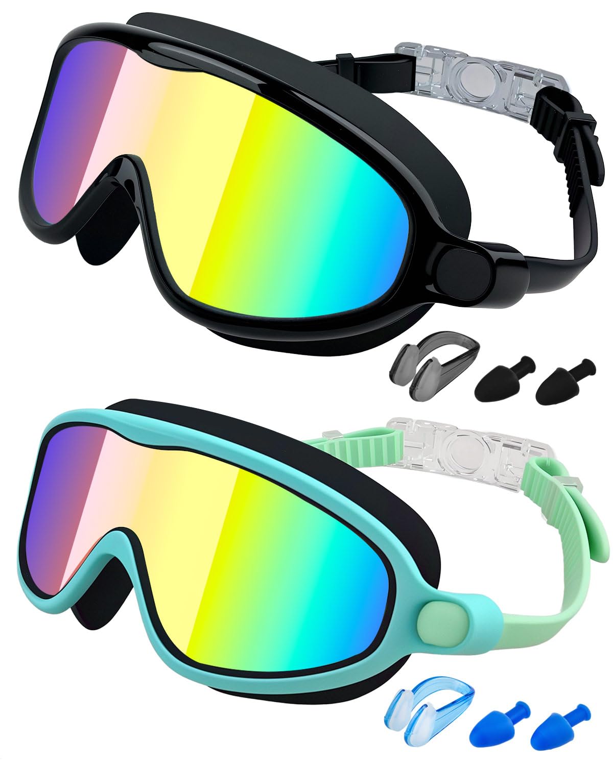 Rantizon Swim Goggles 2 Pack, Wide View Anti Fog&UV Swimming Goggles for Audlt, No Leaking Summer Gifts for Men Women Kid