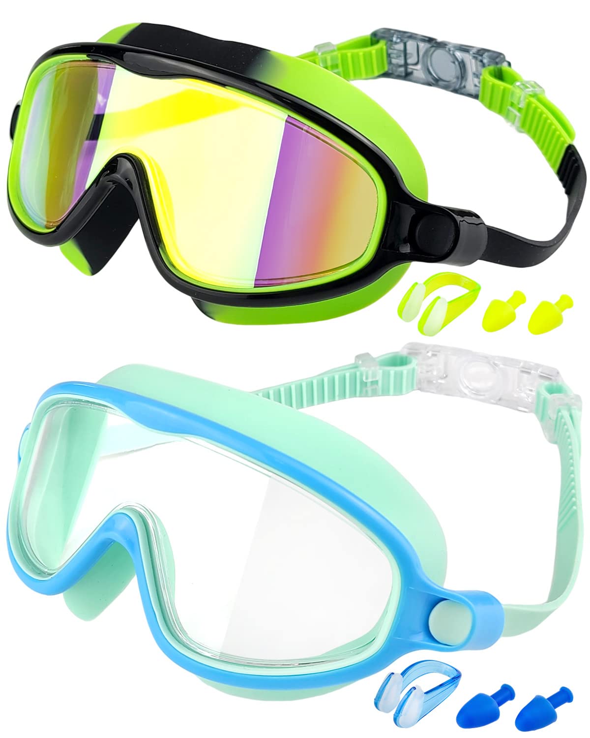 Rantizon Swim Goggles 2 Pack, Wide View Anti Fog&UV Swimming Goggles for Audlt, No Leaking Summer Gifts for Men Women Kid