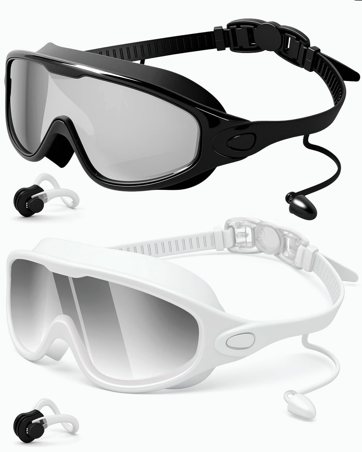 Rantizon Swim Goggles 2 Pack, Wide View Anti Fog&UV Swimming Goggles for Audlt, No Leaking Summer Gifts for Men Women Kid