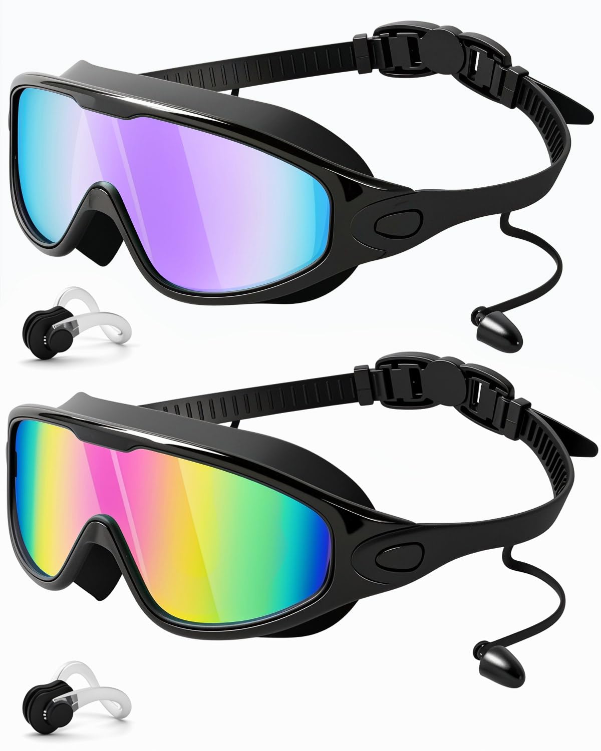 Rantizon Swim Goggles 2 Pack, Wide View Anti Fog&UV Swimming Goggles for Audlt, No Leaking Summer Gifts for Men Women Kid