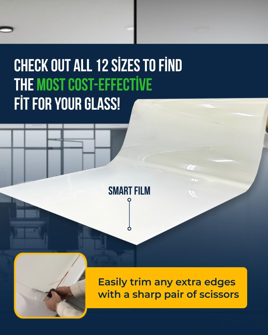 (47.5" x 78.5") | Window Privacy Film | PDLC Switchable, Window Film | Smart Film for Windows & Home Office Window |Adhesive Privacy Film | Heat Insulation UV Blocking-Clear to Opaque, Smart Tint