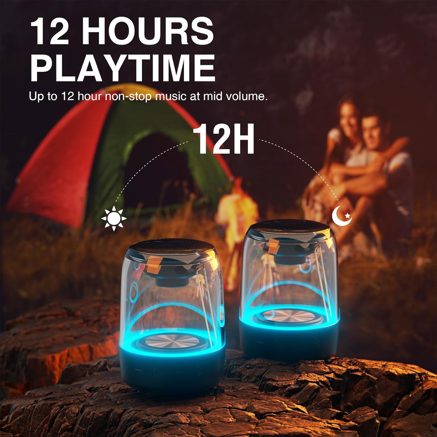 MEGATEK Portable Bluetooth Speakers (2-Pack) – True Wireless Stereo (TWS) Pair, Vibrant LED Lights, 360° HD Sound, 12-Hour Playtime, IPX5 Waterproof – Perfect for Home, Parties, Outdoors, and Travel