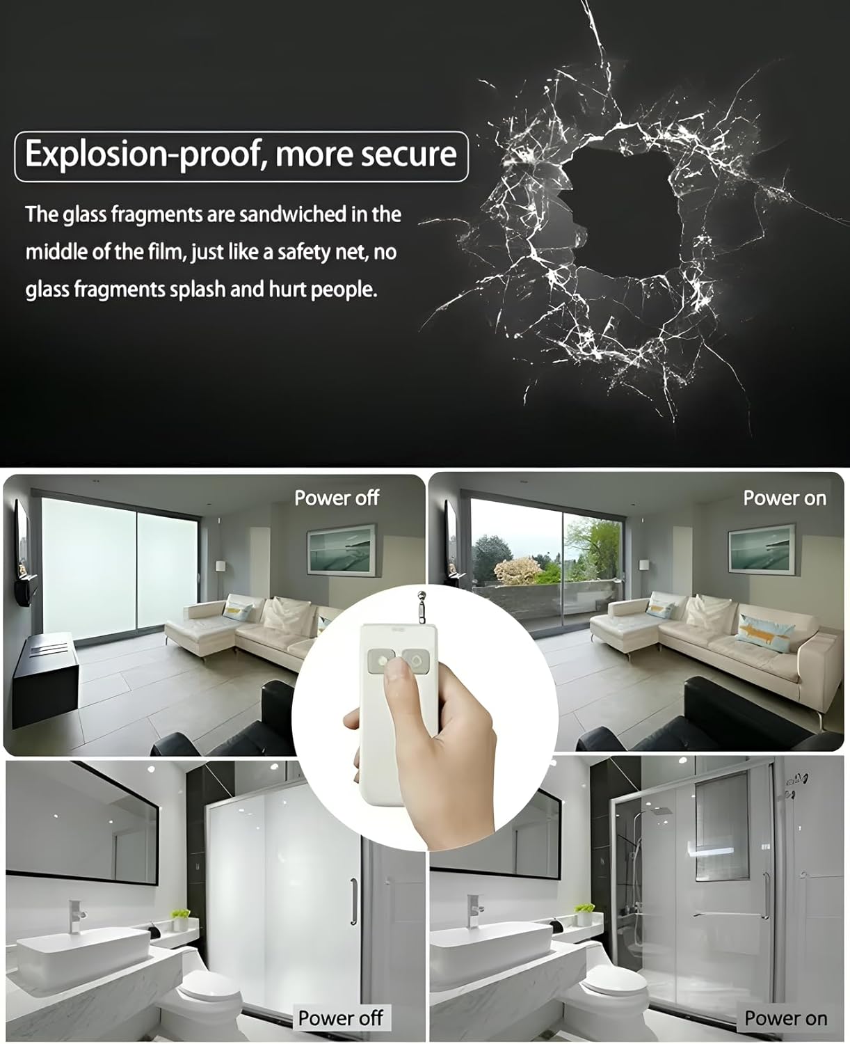 (47.5" x 78.5") | Window Privacy Film | PDLC Switchable, Window Film | Smart Film for Windows & Home Office Window |Adhesive Privacy Film | Heat Insulation UV Blocking-Clear to Opaque, Smart Tint