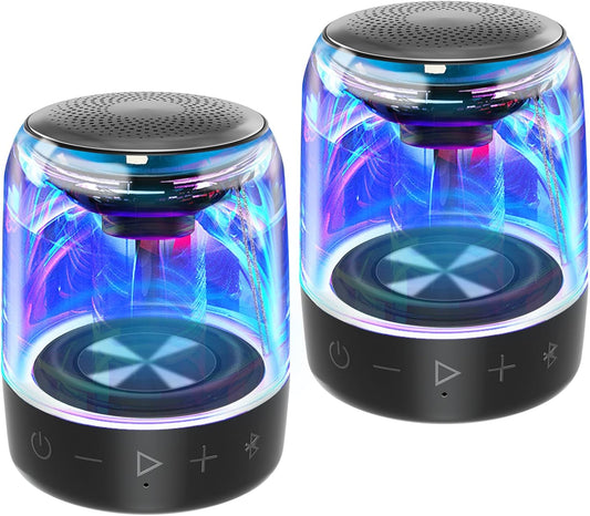 MEGATEK Portable Bluetooth Speakers (2-Pack) – True Wireless Stereo (TWS) Pair, Vibrant LED Lights, 360° HD Sound, 12-Hour Playtime, IPX5 Waterproof – Perfect for Home, Parties, Outdoors, and Travel