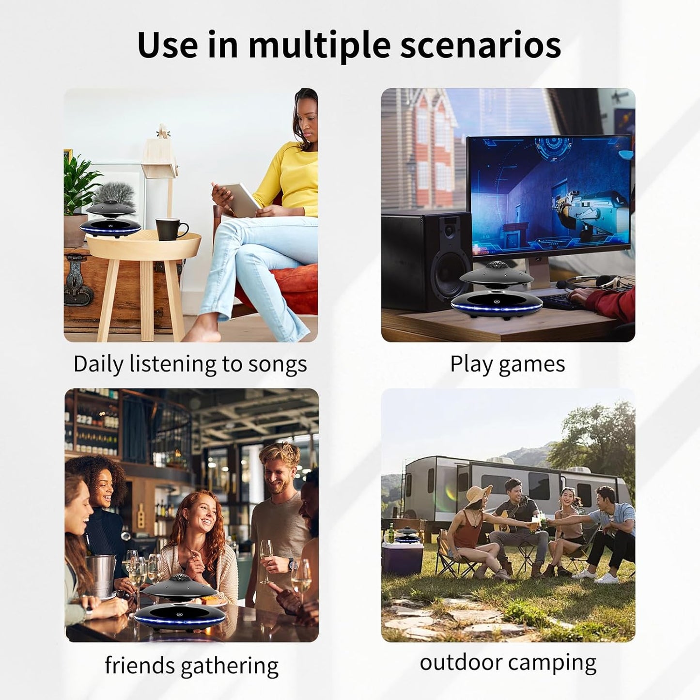 Levitating Bluetooth Speaker, Wireless Floating Speaker Bluetooth 4.0, Magnetic Levitating Speaker with LED Flash Lights & 360° Rotation for Home, Office Creative Decor, Cool Tech Gadgets