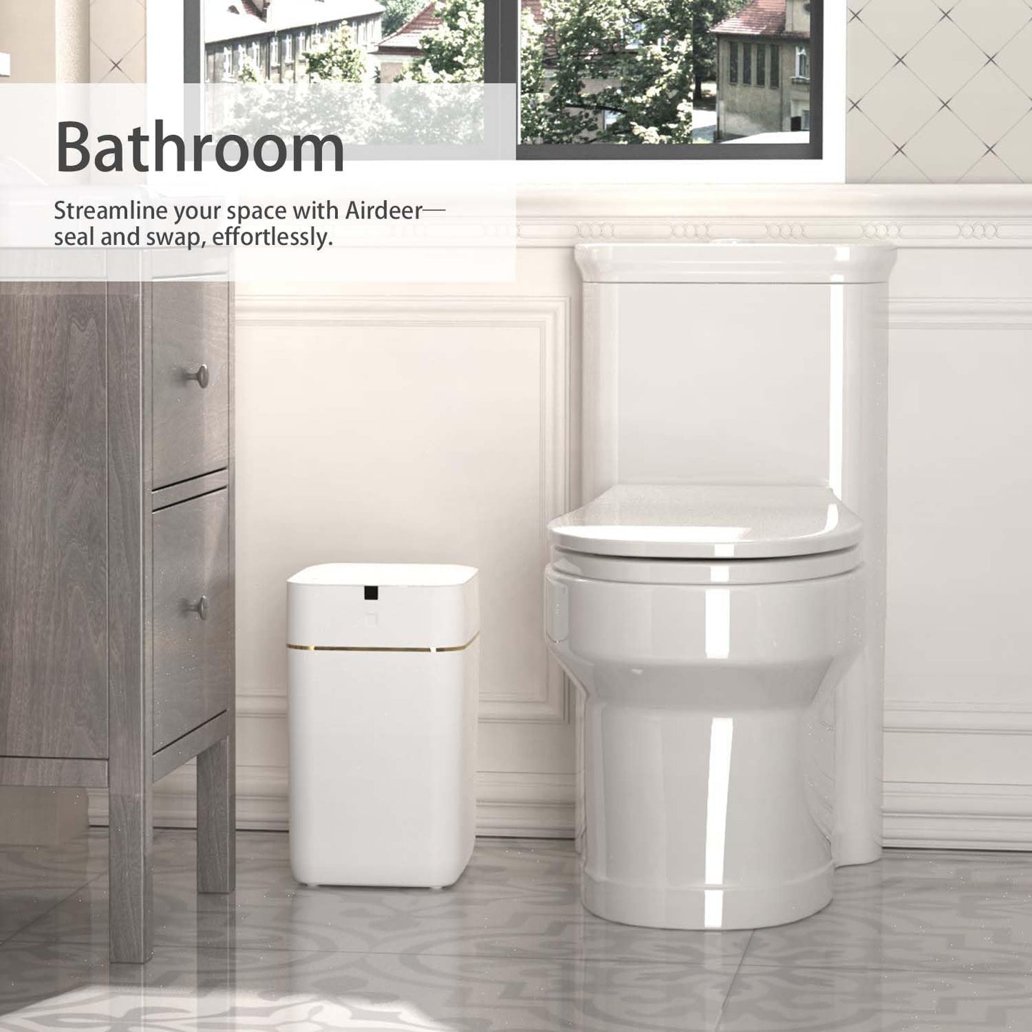 Automatic Trash Can, 4 Gallon Self Sealing and Self-Changing Smart Trash Can, Motion Sensor, Touchless Garbage can with lid for Kitchen Bathroom Office, 6 Refill Rings(A1, Golden line)