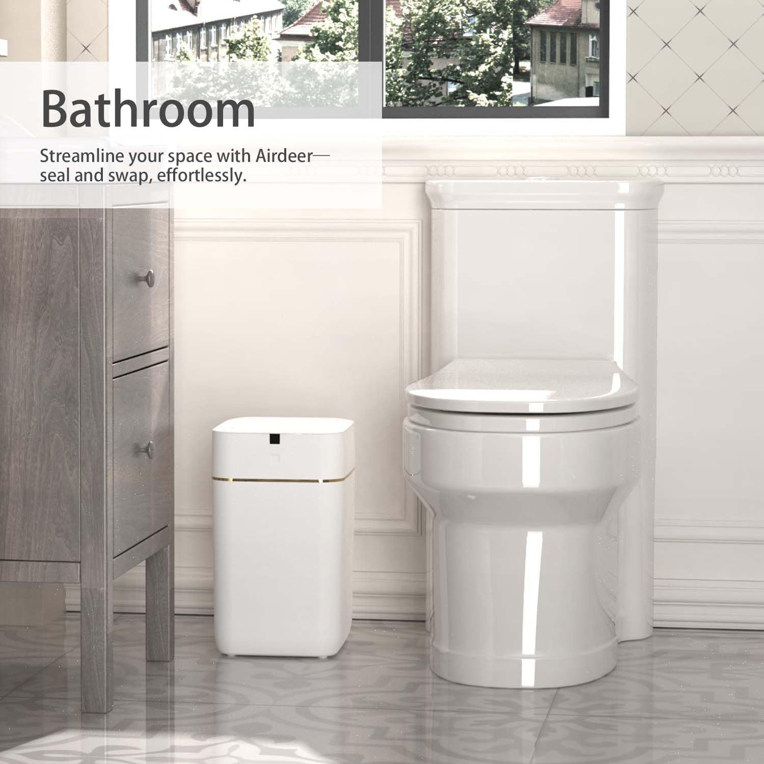 Automatic Trash Can, 4 Gallon Self Sealing and Self-Changing Smart Trash Can, Motion Sensor, Touchless Garbage can with lid for Kitchen Bathroom Office, 6 Refill Rings(A1, Golden line)