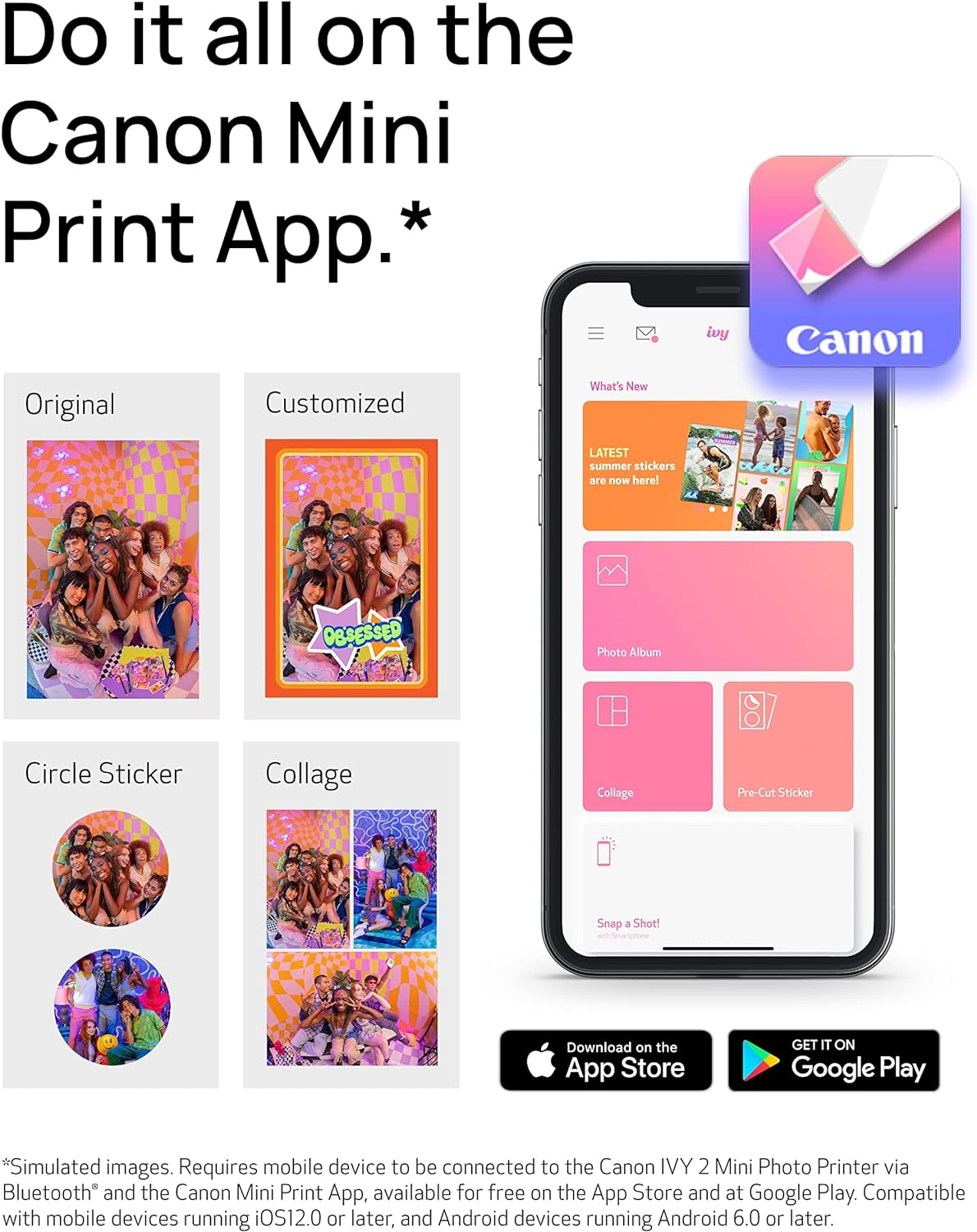 Canon Ivy 2 Mini Photo Printer, Print from Compatible iOS & Android Devices, Sticky-Back Prints, Blush Pink