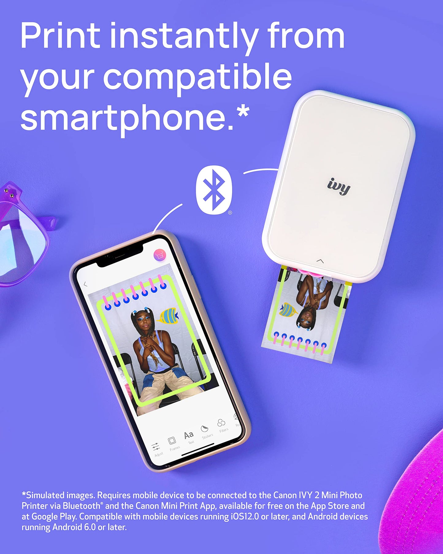 Canon Ivy 2 Mini Photo Printer, Print from Compatible iOS & Android Devices, Sticky-Back Prints, Blush Pink