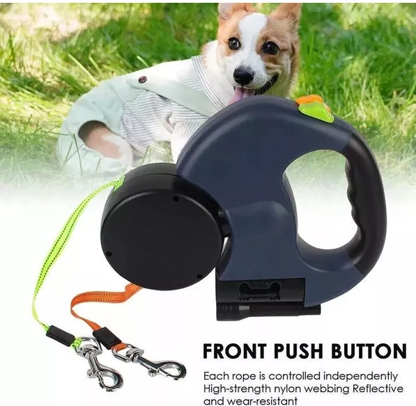 Dual Pet Leash Retractable Reflective Lead 360 Swivel Double Dog Walking Leash!